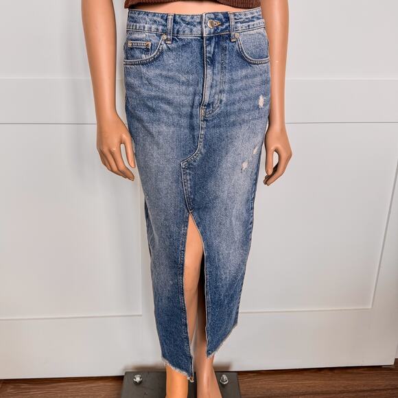 NWT-Miami of Francesca’s-Roberta Dark Wash Denim Midi Skirt w/ Front Slit-XSmall - Picture 2 of 11